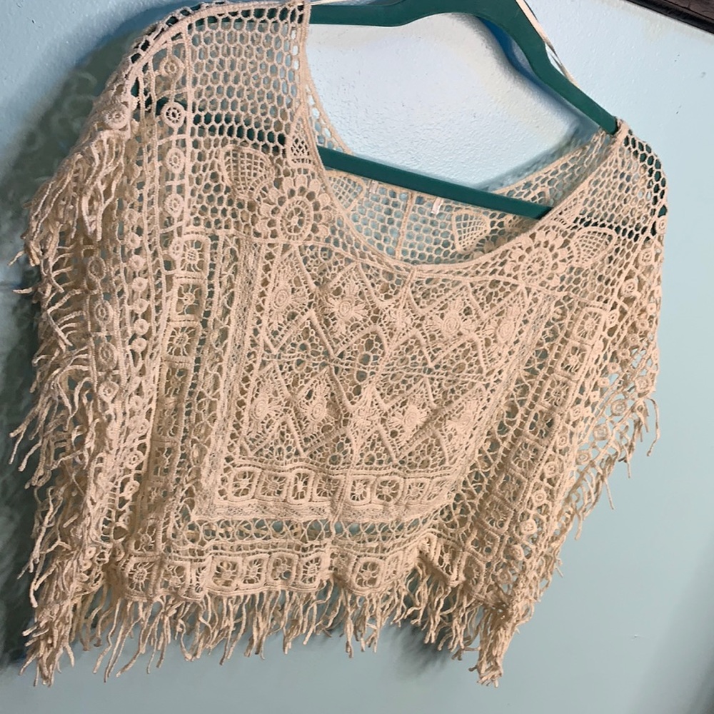 Beige boho knit cropped top